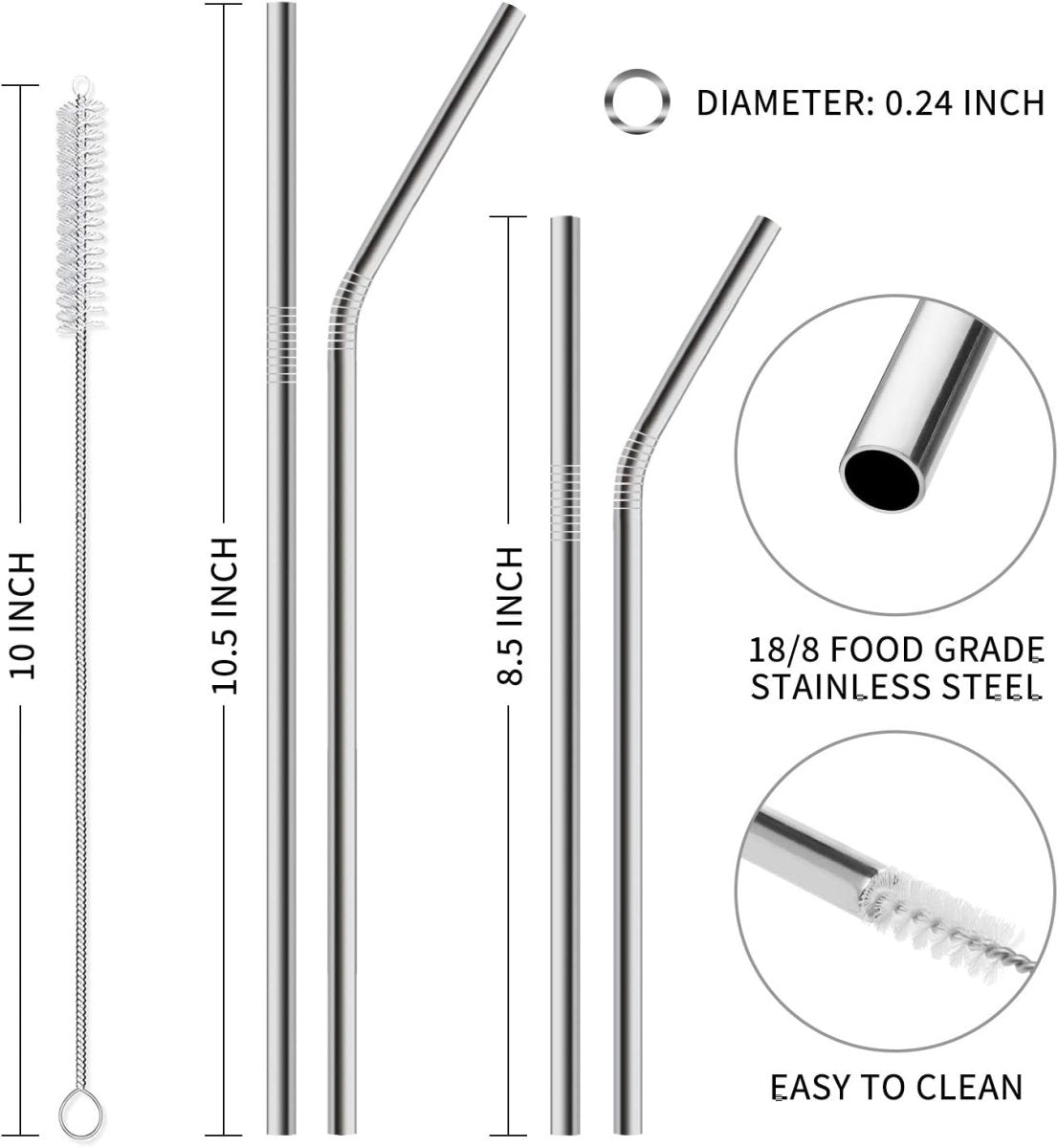 Set of 12 Stainless Steel Straws with 2 Cleaning Brushes - Techmanistan in Pakistan