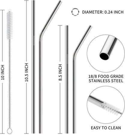 Set of 12 Stainless Steel Straws with 2 Cleaning Brushes - Techmanistan in Pakistan