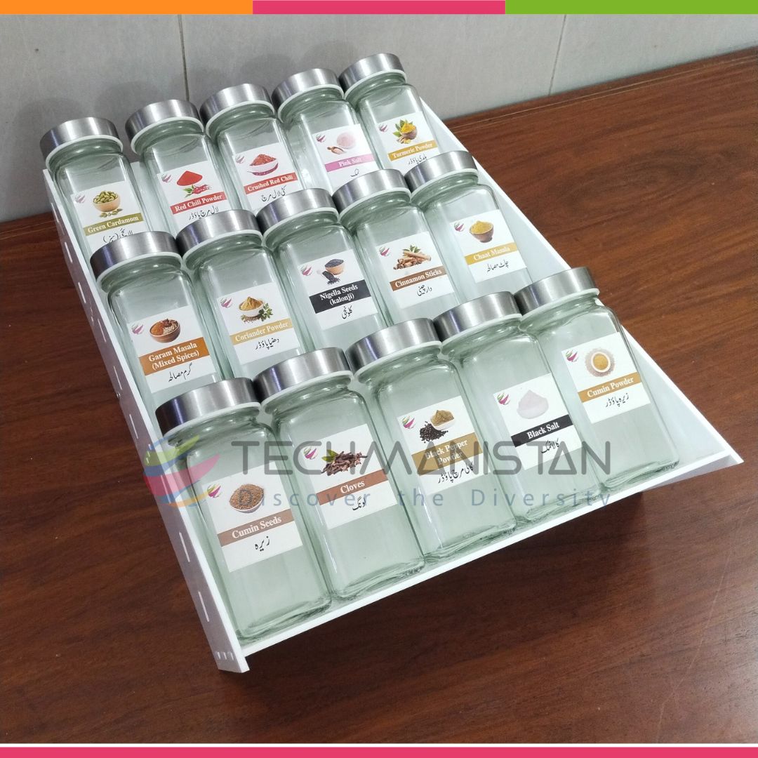 Set of 15 Spice Bottles with Stand, 3 - Tier Spice Organizer - Techmanistan in Pakistan