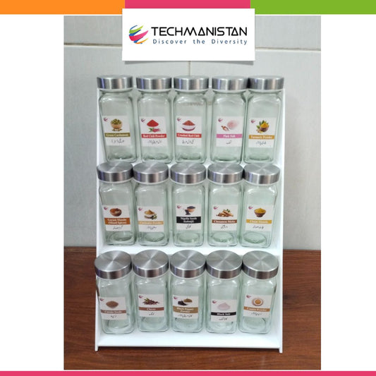 Set of 15 Spice Bottles with Stand, 3 - Tier Spice Organizer - Techmanistan in Pakistan
