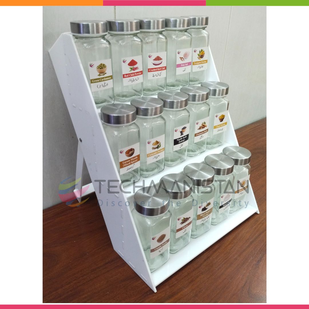 Set of 15 Spice Bottles with Stand, 3 - Tier Spice Organizer - Techmanistan in Pakistan