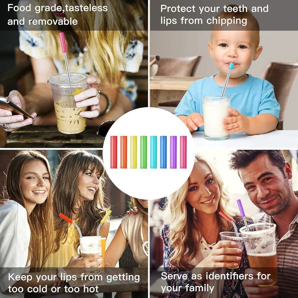 Set of 16 Stainless Steel Straws with Cleaning Brushes - Techmanistan in Pakistan