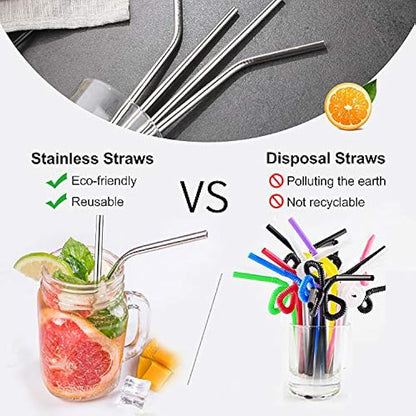 Set of 16 Stainless Steel Straws with Cleaning Brushes - Techmanistan in Pakistan