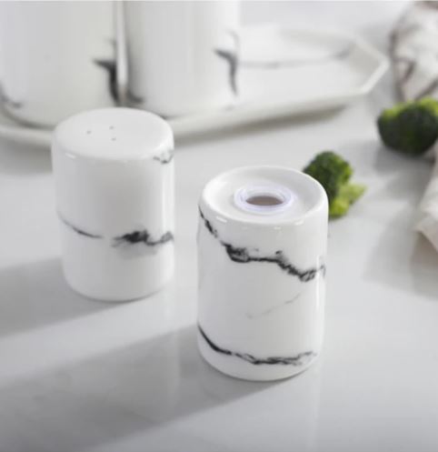 Set of 2 Marble Design Salt & Pepper Holder - Techmanistan in Pakistan