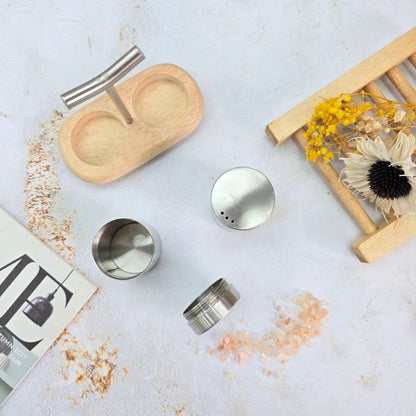 Set of 2 - Salt & Pepper Mill with Wooden Base - Techmanistan in Pakistan