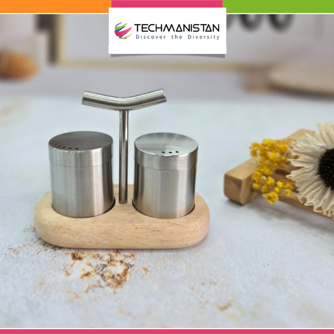 Set of 2 - Salt & Pepper Mill with Wooden Base - Techmanistan in Pakistan