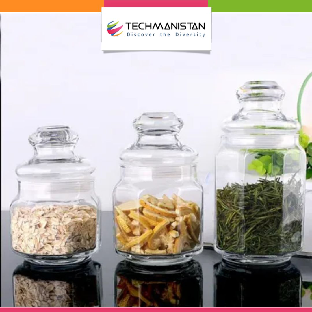Set of 3 Clear Round Glass Jar with Lid - Techmanistan in Pakistan