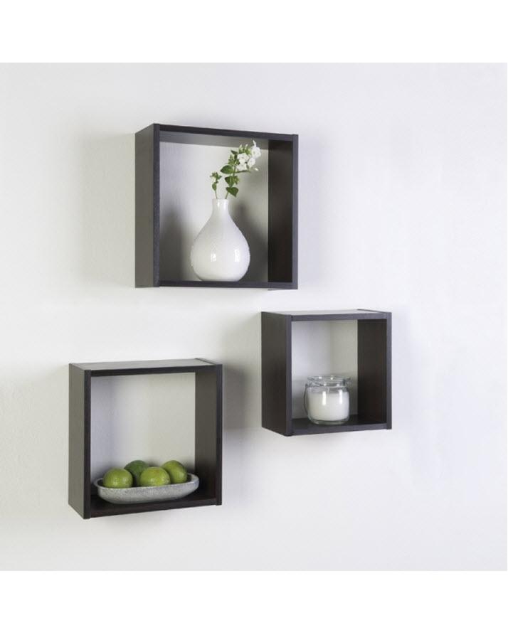 Set of 3 - Cube Wall Mount Shelves - Black - Techmanistan in Pakistan