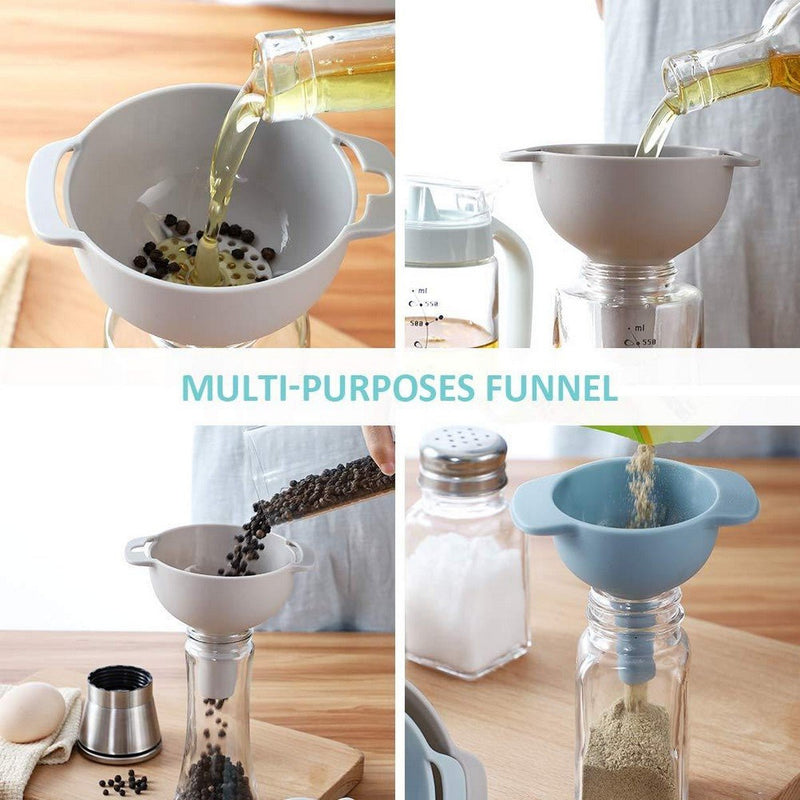 Set of 3 - Food Grade Plastic Funnels with Detachable Strainer Filter for Transferring of Liquid, Fluid, Dry Ingredients and Powder - Techmanistan in Pakistan