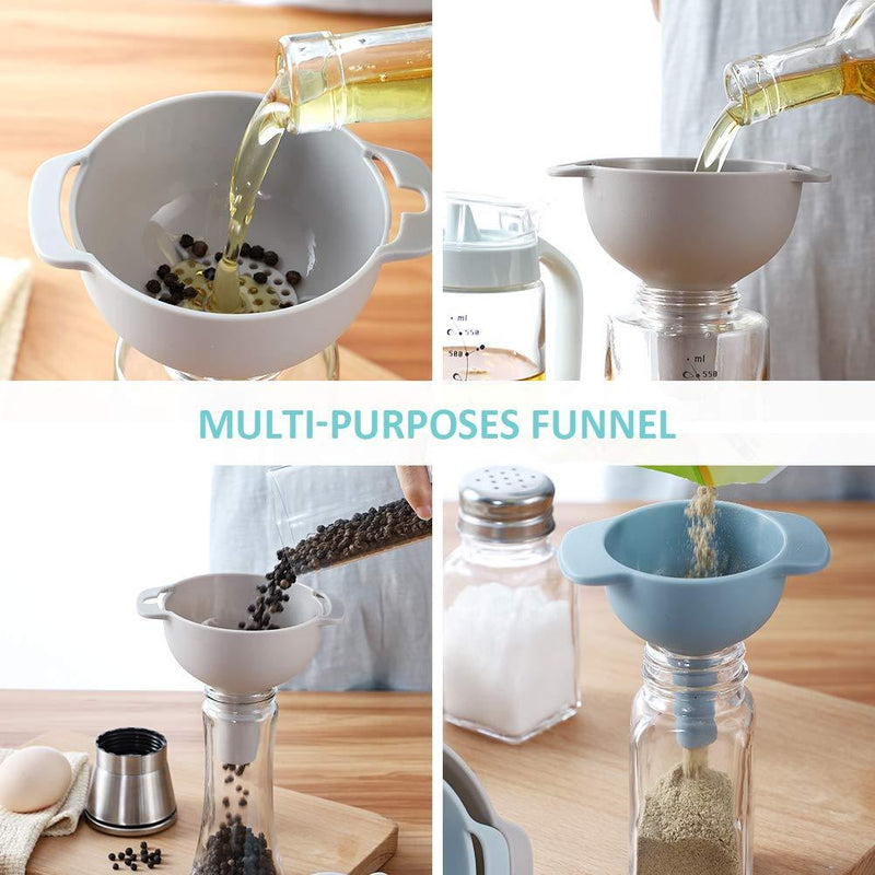 Set of 3 - Food Grade Plastic Funnels with Detachable Strainer Filter for Transferring of Liquid, Fluid, Dry Ingredients and Powder - Techmanistan in Pakistan