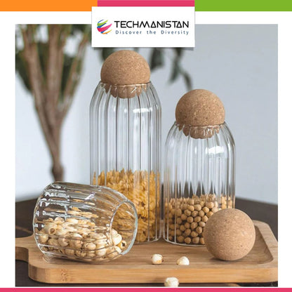 Set of 3 Glass Jar With Wooden Cork Stopper - Techmanistan in Pakistan