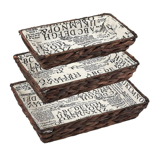 Set of 3 - Multipurposed Rectangular Shaped Wicker Storage Tray With Cloth Inside, 3pcs/set Handmade Soft Woven Trays with Liner for Bath/Bedroom Organizing Home & Snacks Shop Use Decorative Home Storage Bins, Storage Baskets - Techmanistan in Pakistan