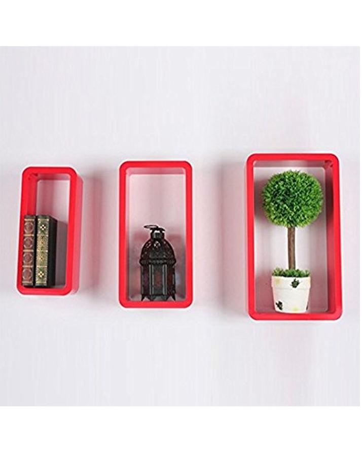 Set of 3 - Rectangular Wall Mount Shelves - Red - Techmanistan in Pakistan