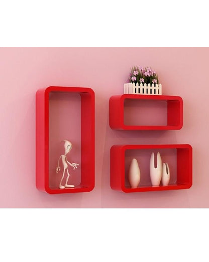 Set of 3 - Rectangular Wall Mount Shelves - Red - Techmanistan in Pakistan