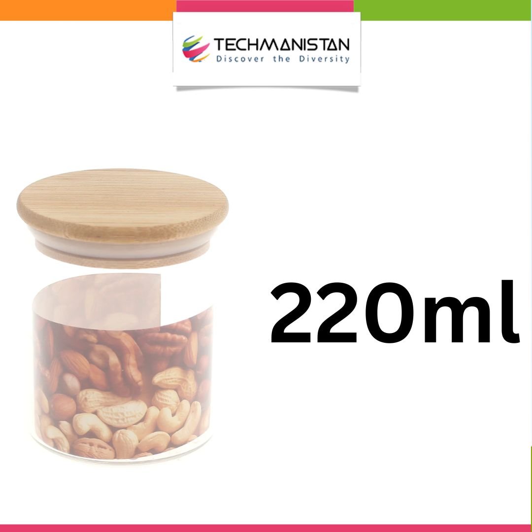 Set of 3 - Round Glass Kitchen Jars With Wooden Bamboo Lids - Techmanistan in Pakistan