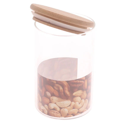 Set of 3 - Round Glass Kitchen Jars With Wooden Bamboo Lids - Techmanistan in Pakistan
