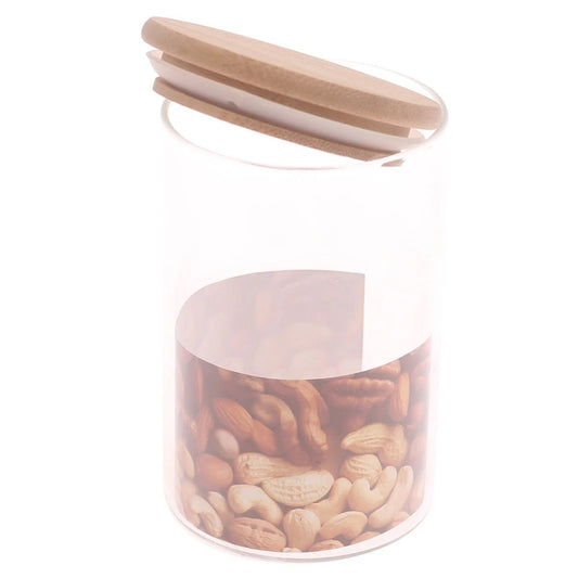 Set of 3 - Round Glass Kitchen Jars With Wooden Bamboo Lids - Techmanistan in Pakistan