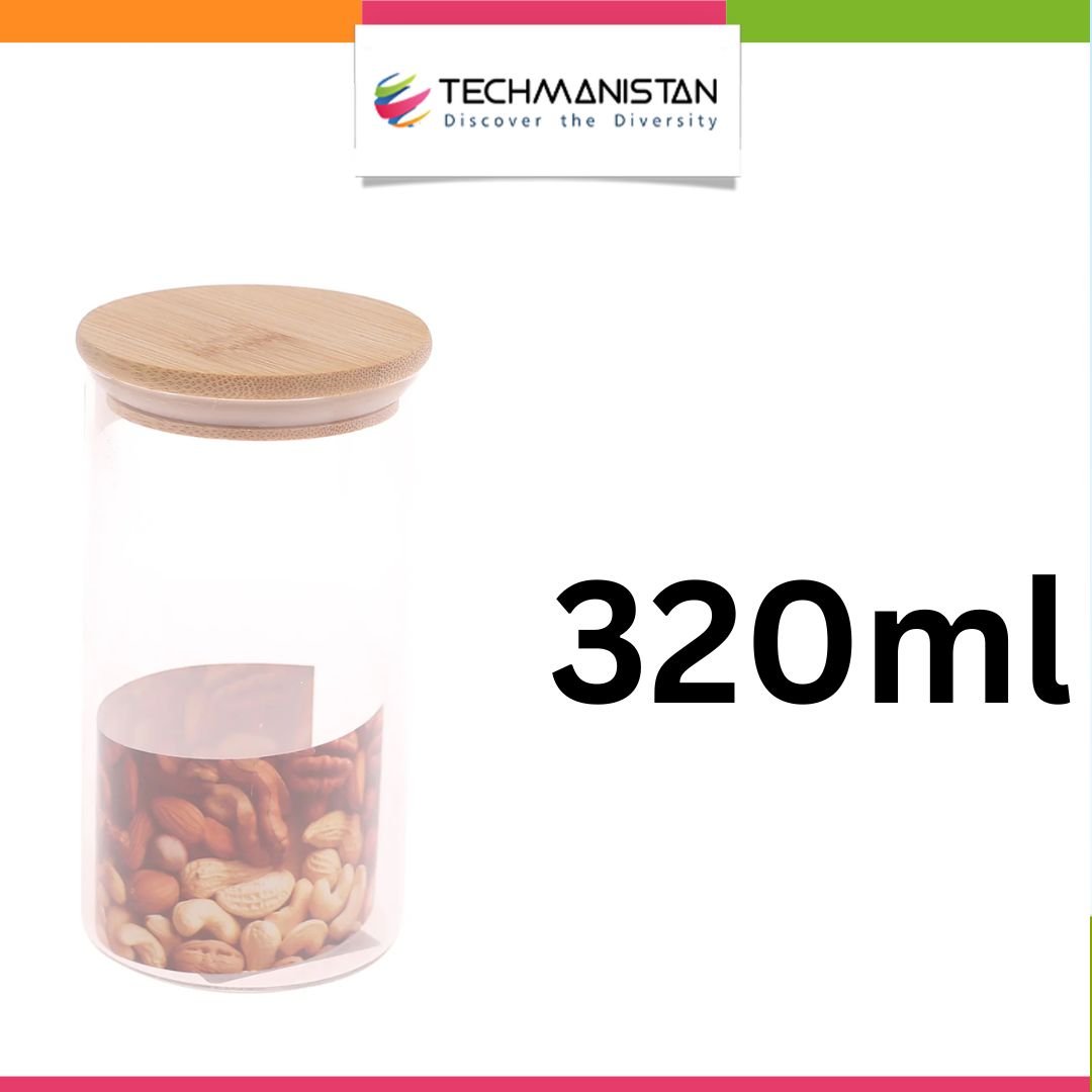 Set of 3 - Round Glass Kitchen Jars With Wooden Bamboo Lids - Techmanistan in Pakistan