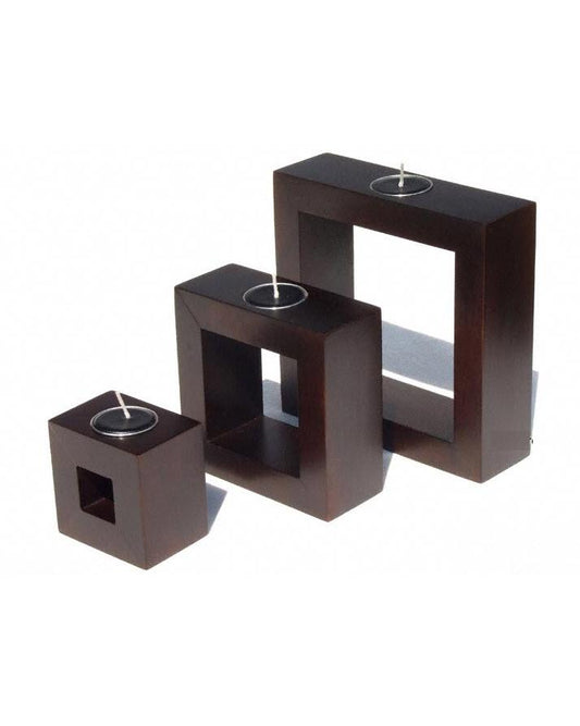 Set of 3 - Solid Mango Wood Square Candle Holders - Techmanistan in Pakistan