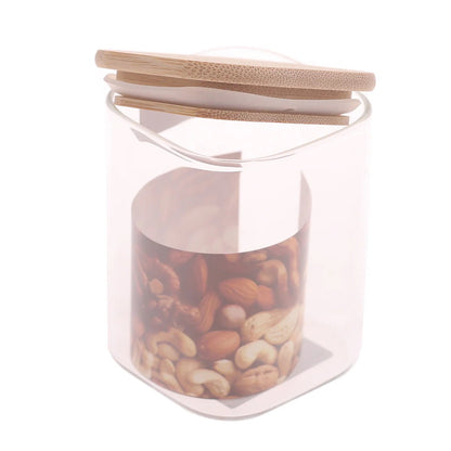 Set of 3 - Square Glass Kitchen Jars With Wooden Bamboo Lids - Techmanistan in Pakistan