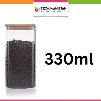 Set of 3 - Square Glass Kitchen Jars With Wooden Bamboo Lids - Techmanistan in Pakistan