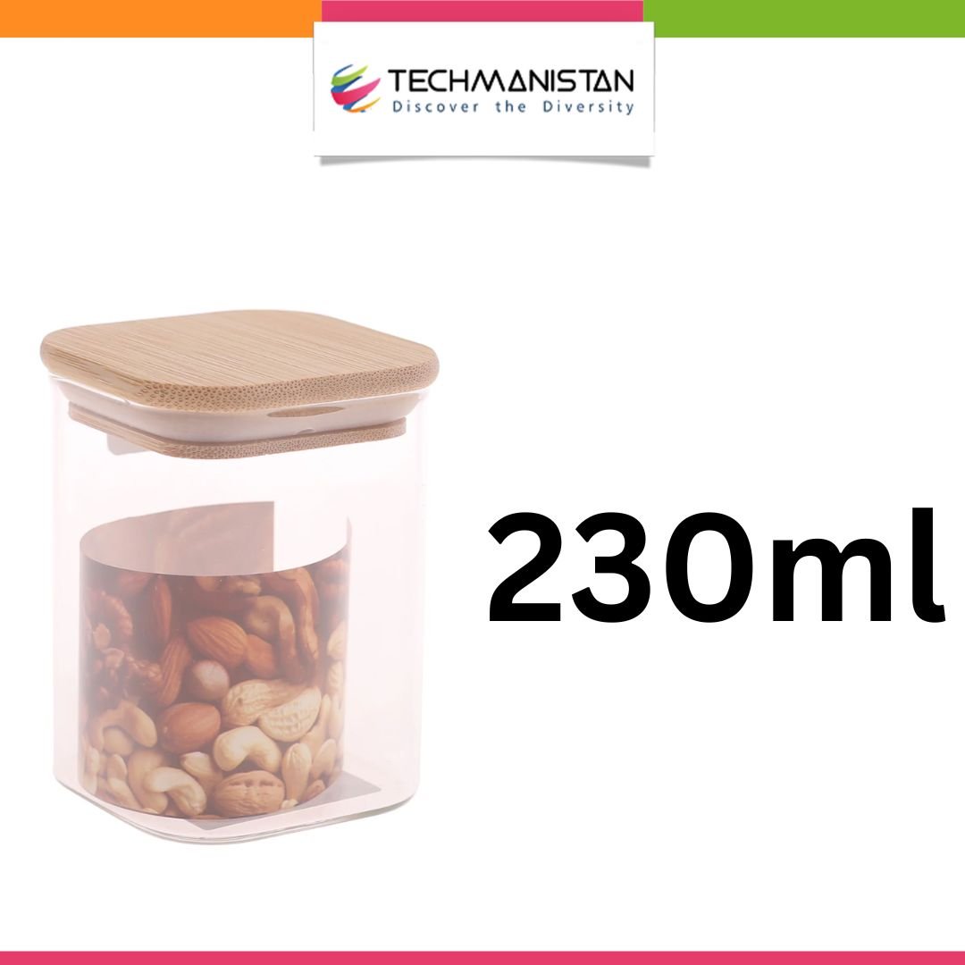 Set of 3 - Square Glass Kitchen Jars With Wooden Bamboo Lids - Techmanistan in Pakistan