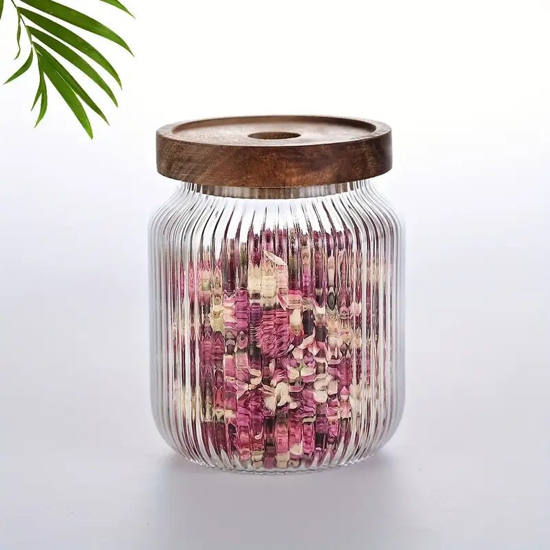 Set of 3 - Stackable Airtight Striped Glass Jars - Techmanistan in Pakistan