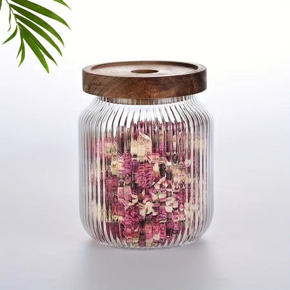 Set of 3 - Stackable Airtight Striped Glass Jars - Techmanistan in Pakistan