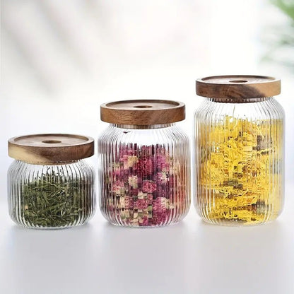 Set of 3 - Stackable Airtight Striped Glass Jars - Techmanistan in Pakistan