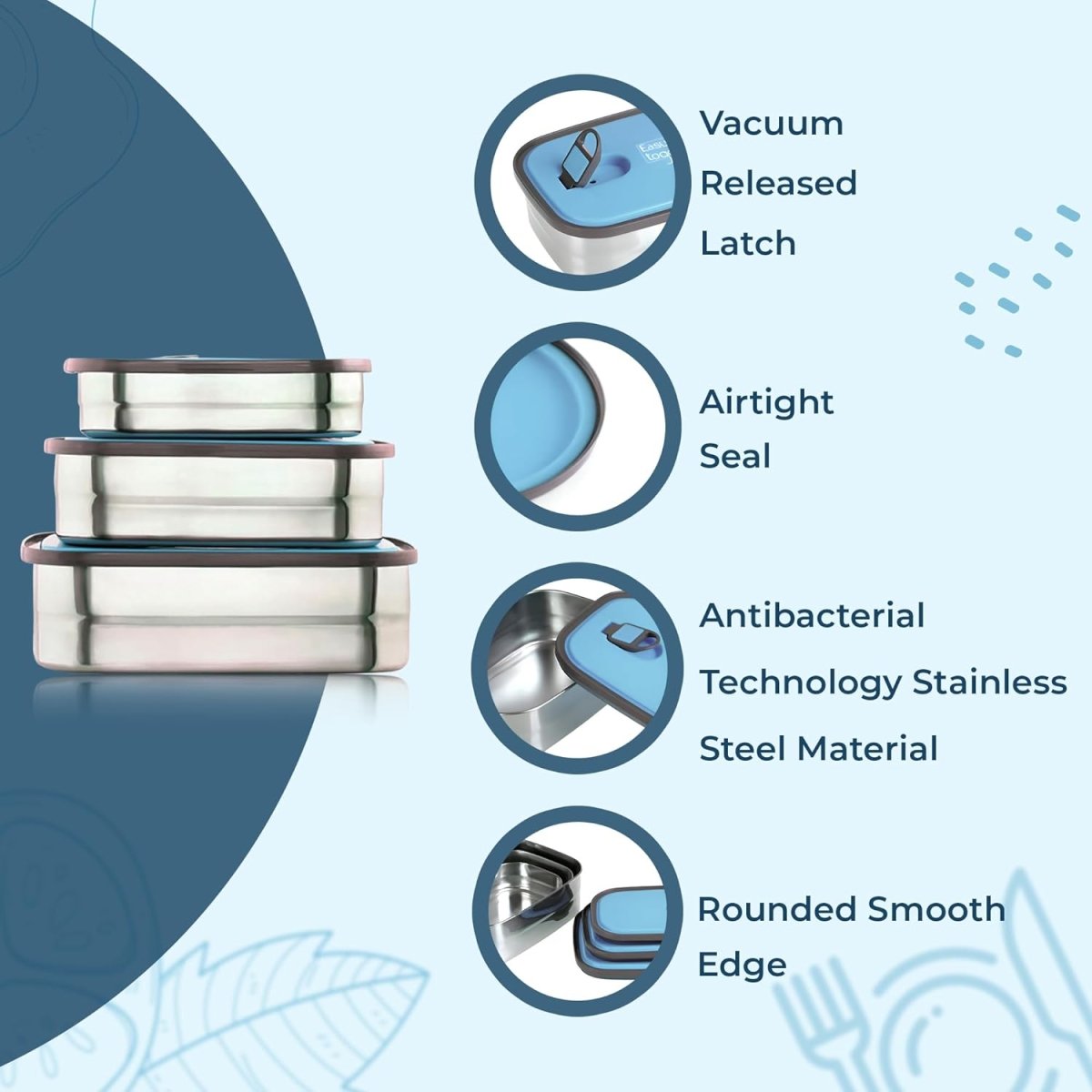 Set of 3 Stainless Steel Lunch Box, Bento Box - Techmanistan in Pakistan