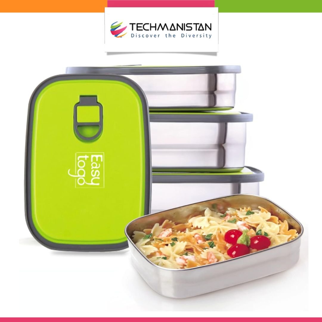 Set of 3 Stainless Steel Lunch Box, Bento Box - Techmanistan in Pakistan