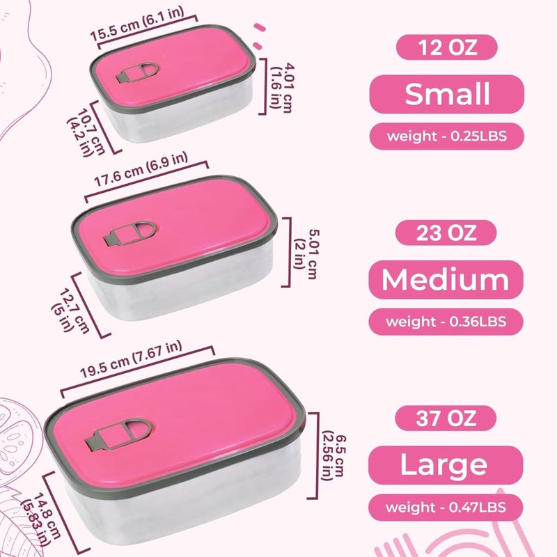 Set of 3 Stainless Steel Lunch Box, Bento Box