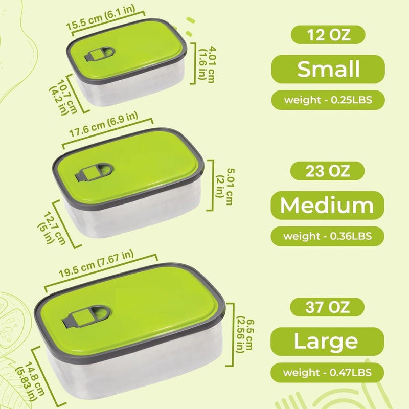 Set of 3 Stainless Steel Lunch Box, Bento Box