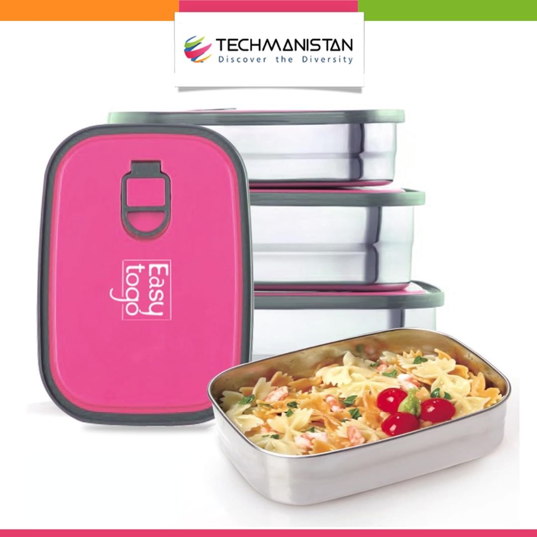Set of 3 Stainless Steel Lunch Box, Bento Box - Techmanistan in Pakistan