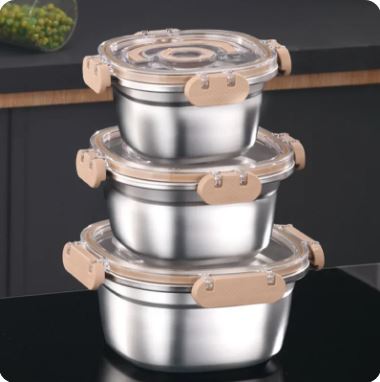 Set of 3 Stainless Steel Storage Containers - Techmanistan in Pakistan