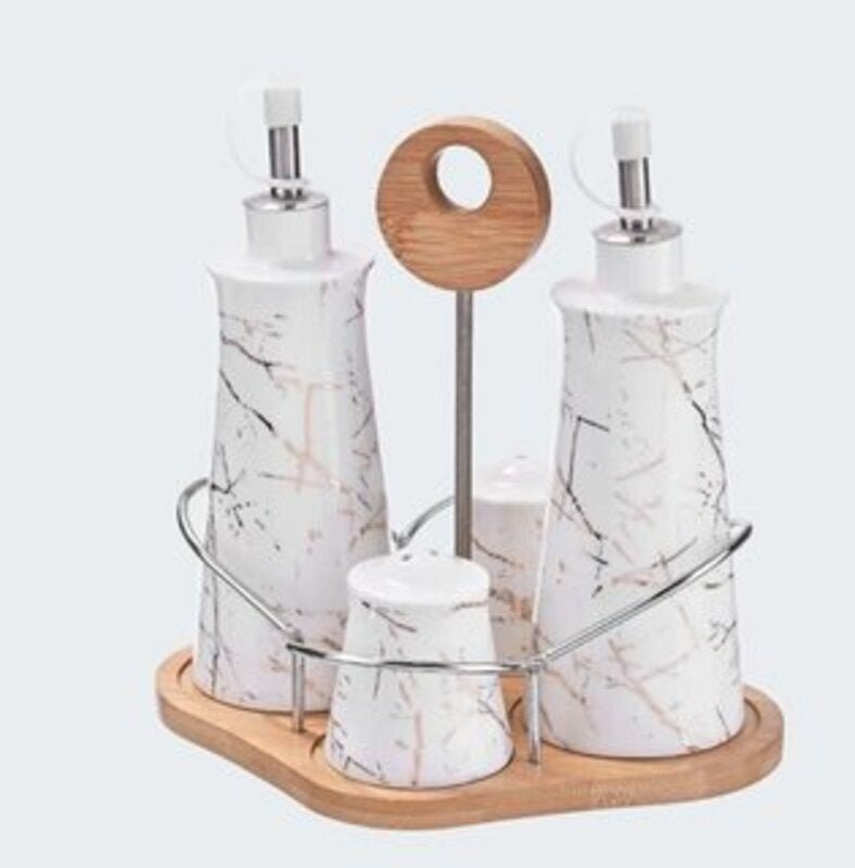 Set of 4 - Condiment Set with Wooden Base - Techmanistan in Pakistan