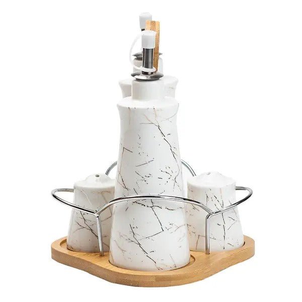 Set of 4 - Condiment Set with Wooden Base - Techmanistan in Pakistan