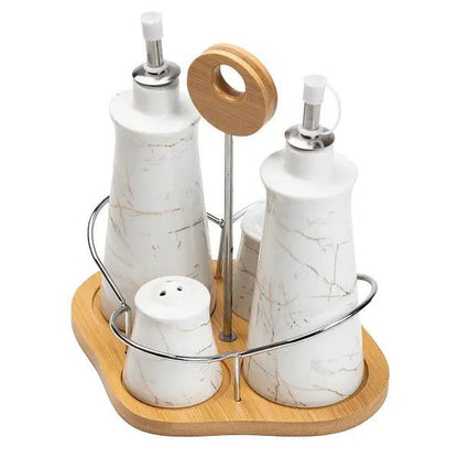 Set of 4 - Condiment Set with Wooden Base - Techmanistan in Pakistan