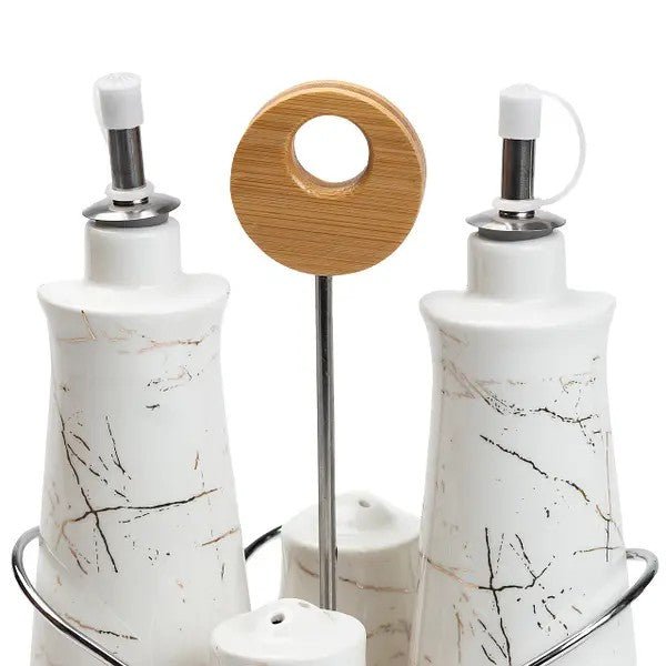 Set of 4 - Condiment Set with Wooden Base - Techmanistan in Pakistan