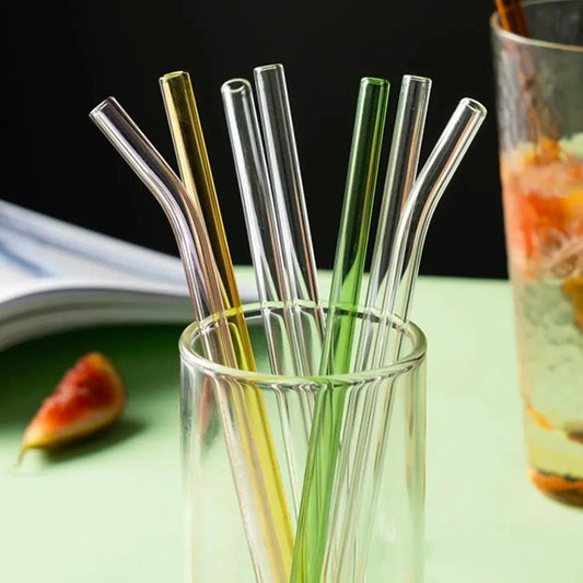 Set of 4 - Reusable Glass Straws With Cleaning Brush - Techmanistan in Pakistan