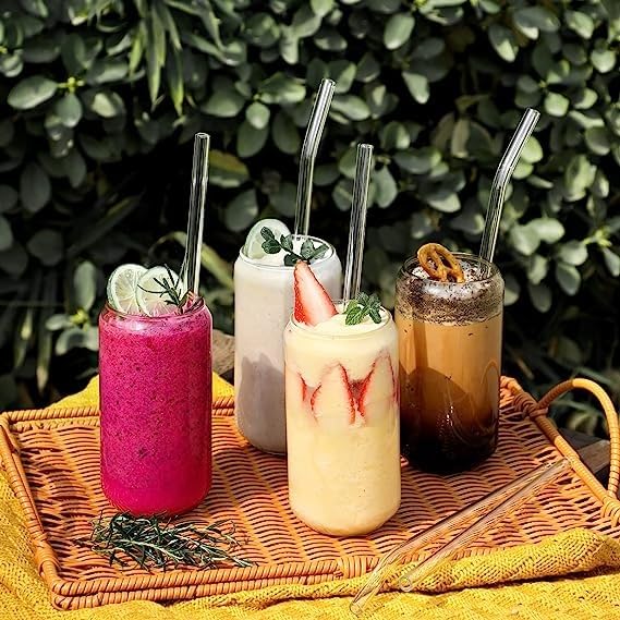 Set of 4 - Reusable Glass Straws With Cleaning Brush - Techmanistan in Pakistan