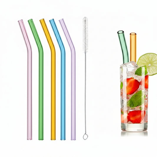 Set of 4 - Reusable Glass Straws With Cleaning Brush - Techmanistan in Pakistan