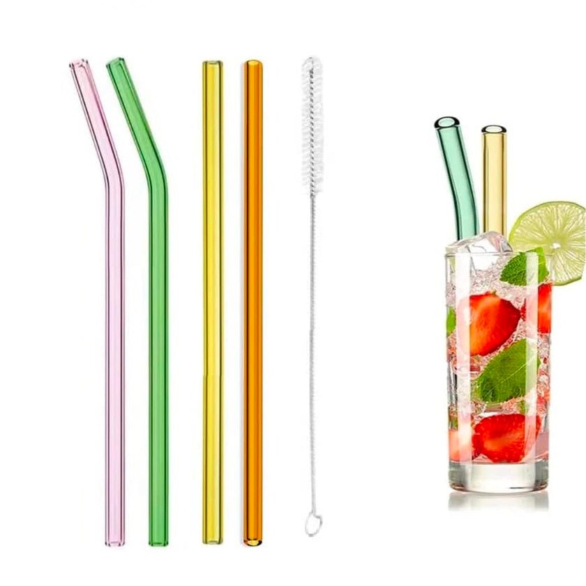 Set of 4 - Reusable Glass Straws With Cleaning Brush - Techmanistan in Pakistan