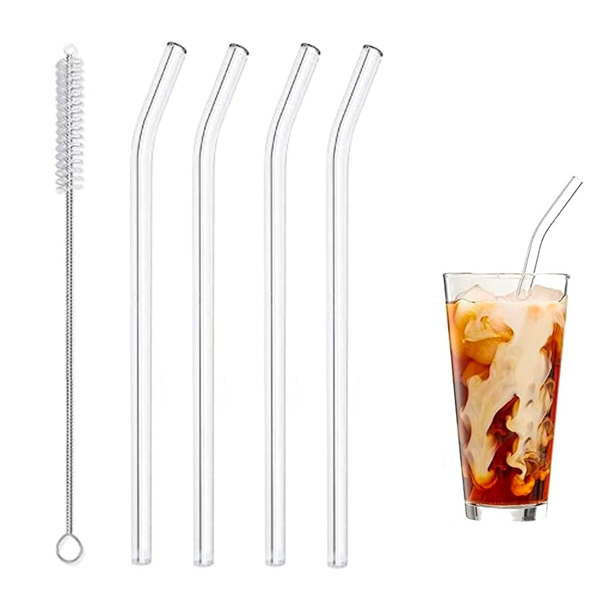 Set of 4 - Reusable Glass Straws With Cleaning Brush - Techmanistan in Pakistan