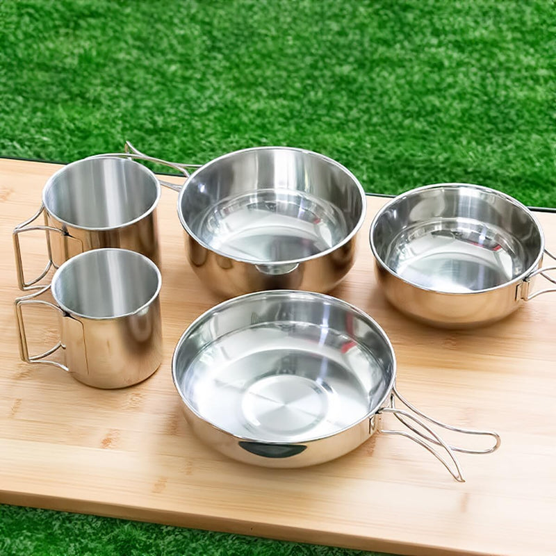 Set of 5 - Outdoor Camping Stainless Steel Cookware Pots - Techmanistan in Pakistan