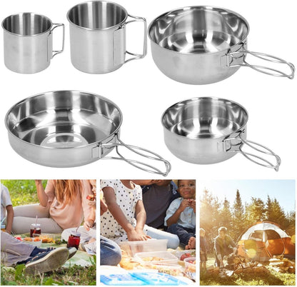 Set of 5 - Outdoor Camping Stainless Steel Cookware Pots - Techmanistan in Pakistan