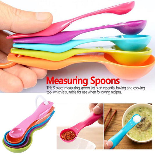 Set of 5 - Random Color Plastic Kitchen Baking Measuring Spoons - Techmanistan in Pakistan