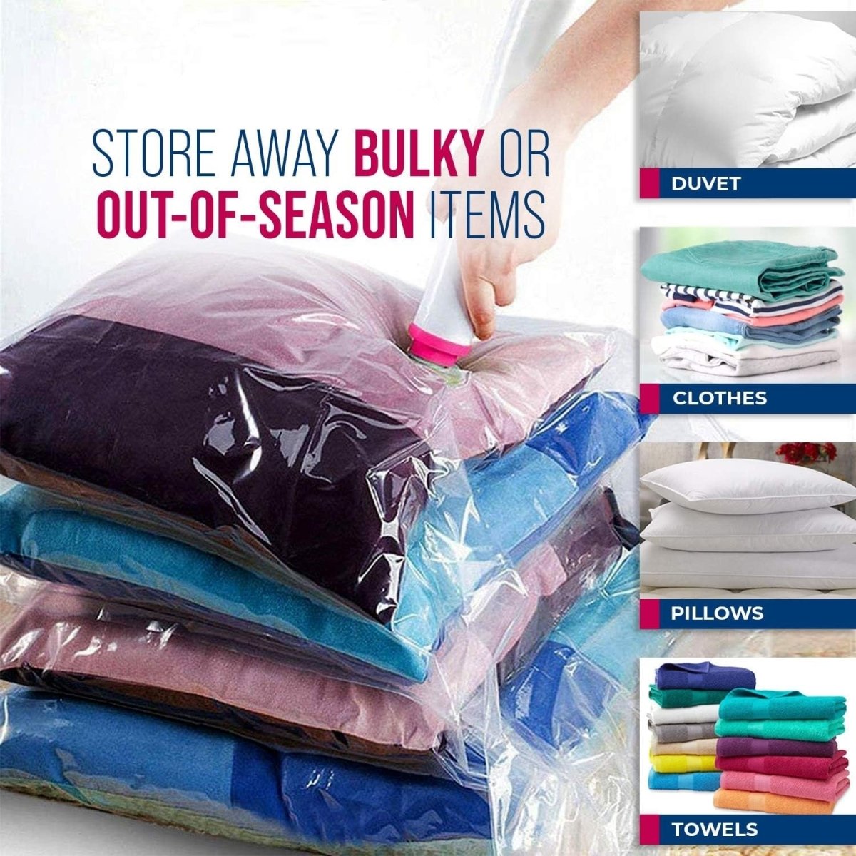Set of 5 Vacuum Storage Bags for Clothes, Duvets, Pillows, and Bedding Space Saver - Techmanistan