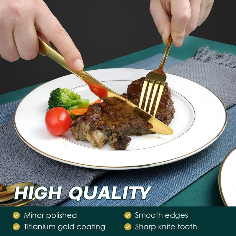 Set of 6 - Mirror Polished Stainless Steel Golden Forks Cutlery Set - Techmanistan in Pakistan