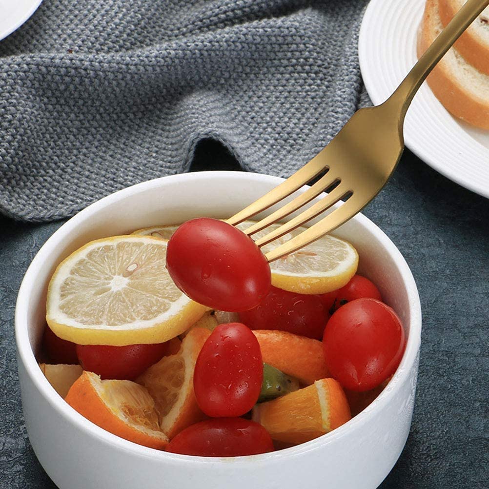 Set of 6 - Mirror Polished Stainless Steel Golden Forks Cutlery Set - Techmanistan in Pakistan